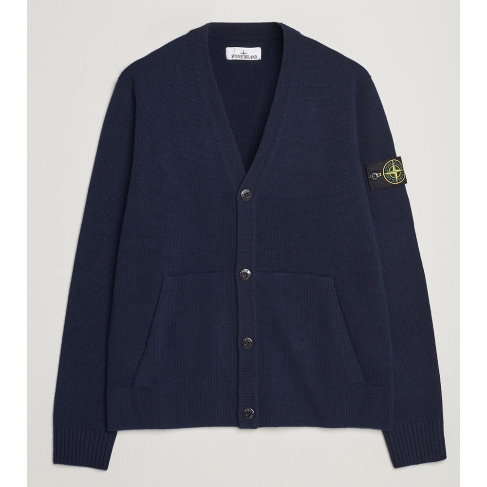 STONE ISLAND COMPASS WOOL CARDIGAN NAVY SIZE L
